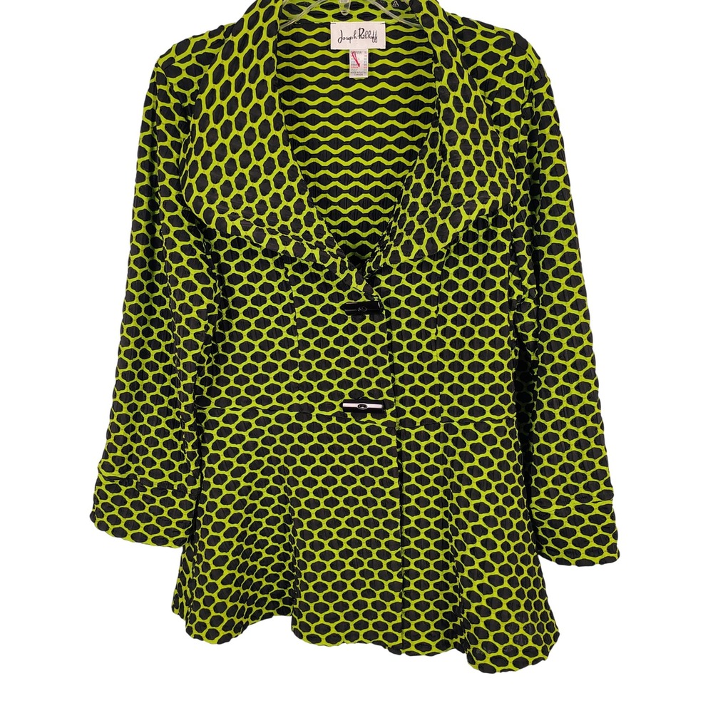 Joseph Ribkoff Womens SZ 16 Textured Honeycomb Jacket Lime Green Avant Garde